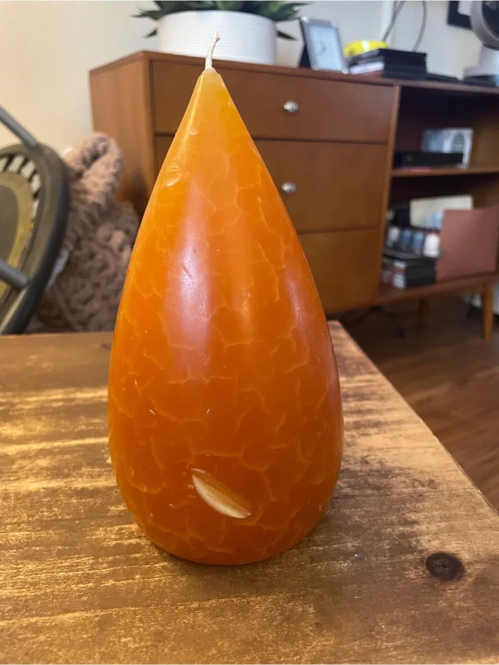 Candles pumpkin color Teardrop Decorative Candle Pair new Cedar & Saffron Scent